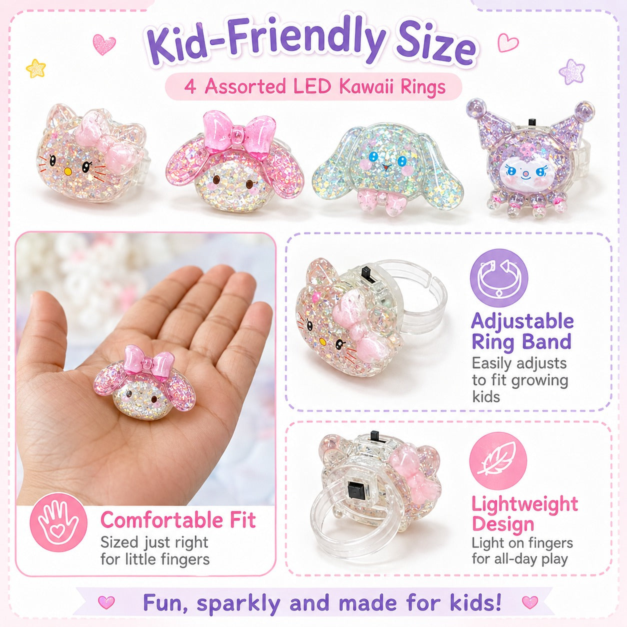 LED Kawai Fingure Rings - Set of 4PC