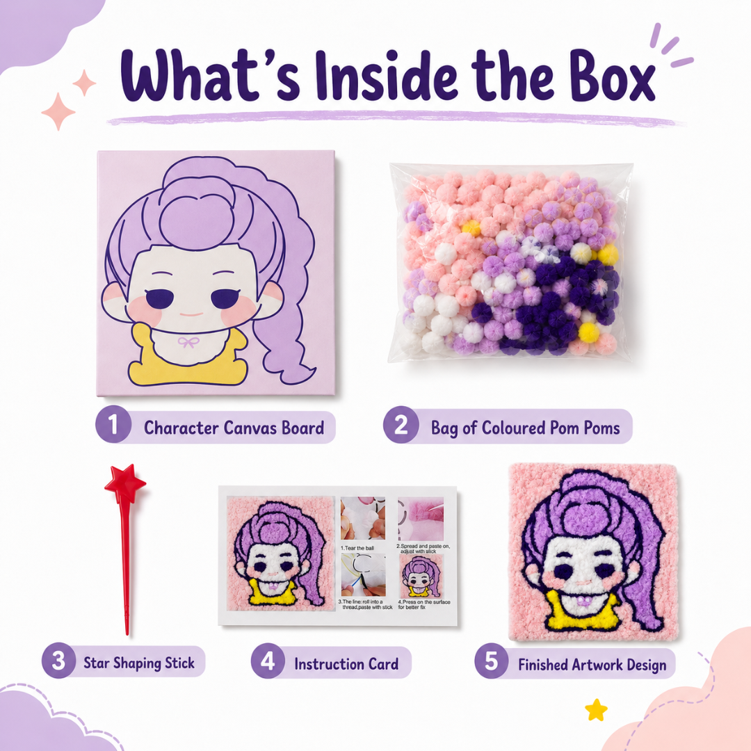 DIY Sticky Cotton K-POP Rumi Pom Pom Art Kit | Wanna Party - Image 4