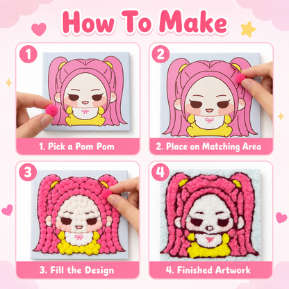 DIY Sticky Cotton K-POP Mira Pom Pom Art Kit | Wanna Party - Image 11
