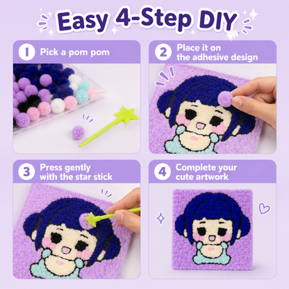 DIY Sticky Cotton K-POP Zoey Pom Pom Art Kit | Wanna Party - Image 5