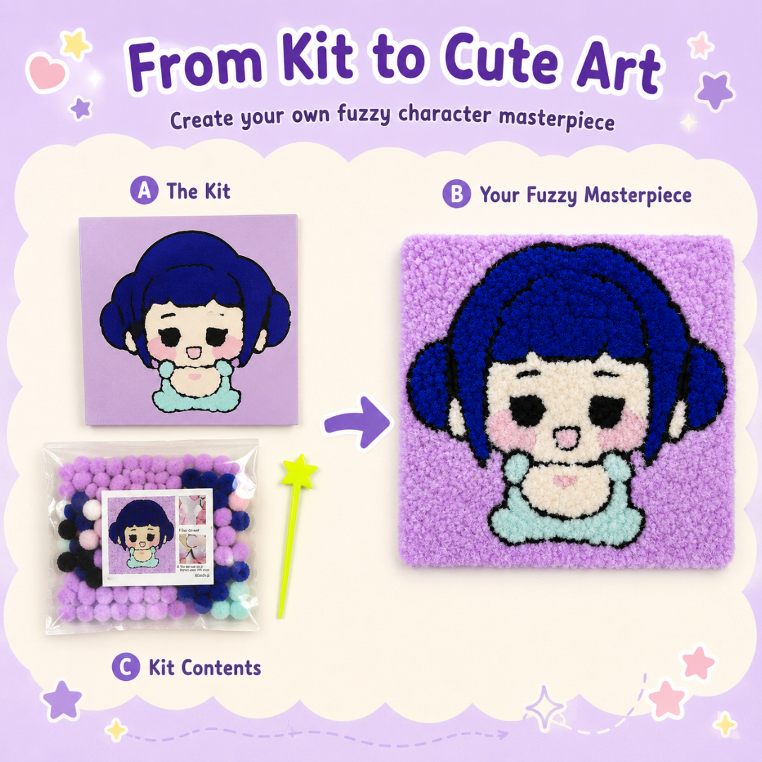 DIY Sticky Cotton K-POP Zoey Pom Pom Art Kit | Wanna Party - Image 7