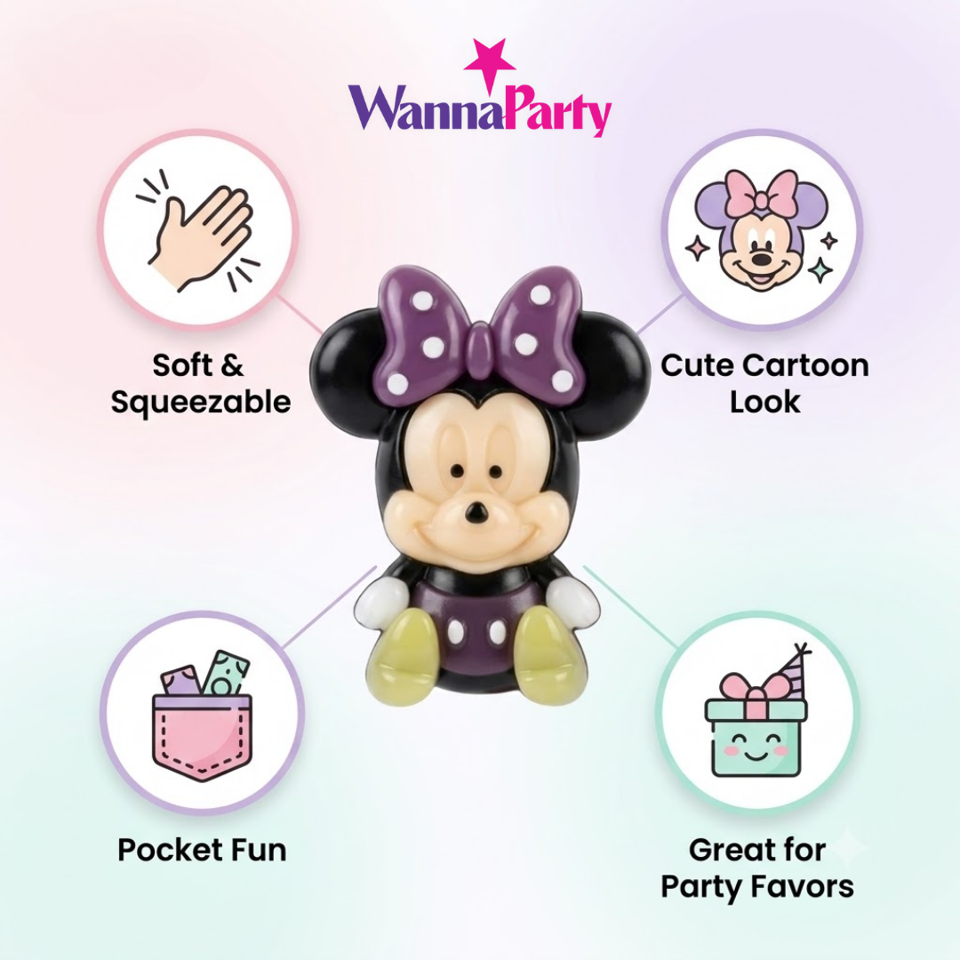 Minnie Mouse Girl Taba Squishy Toy | Soft Slow Rebound Red Bow Character Squeeze Toy for Kids, Stress Relief Toy, Party Favors, Return Gifts, Loot Bags & Pinata Fillers – 1PC