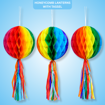 Multicolor Honeycomb Lantern Decoration with Tassel - 3PC