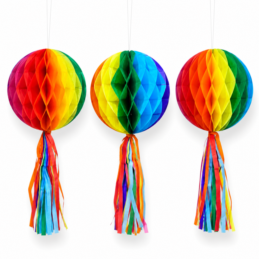 Multicolor Honeycomb Lantern Decoration with Tassel - 3PC