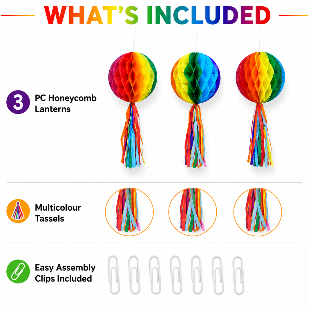 Multicolor Honeycomb Lantern Decoration with Tassel - 3PC