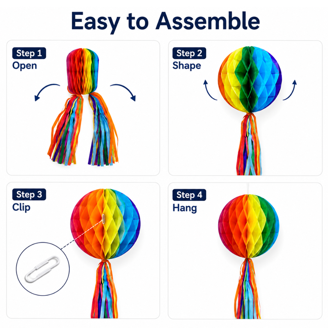 Multicolor Honeycomb Lantern Decoration with Tassel - 3PC