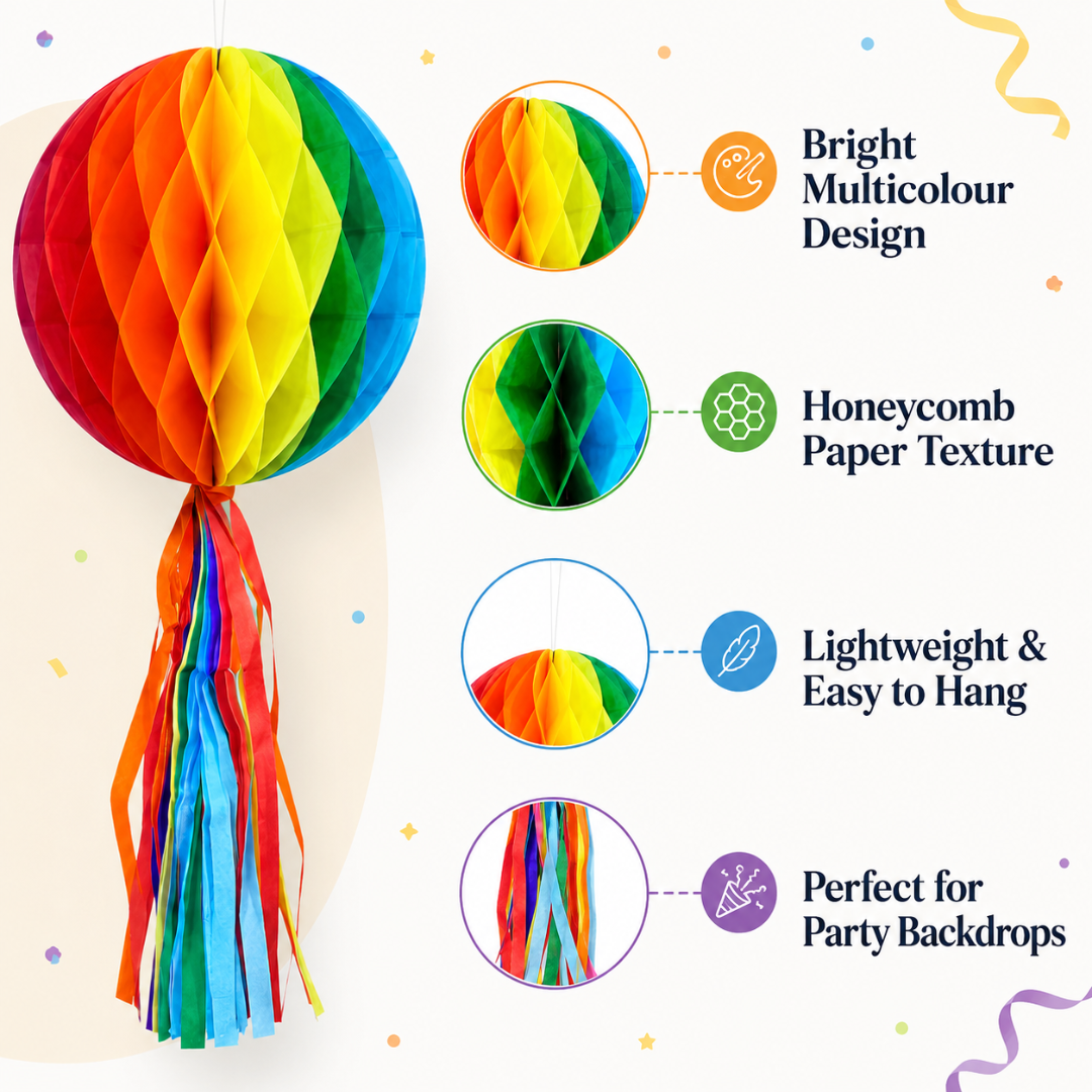 Multicolor Honeycomb Lantern Decoration with Tassel - 3PC