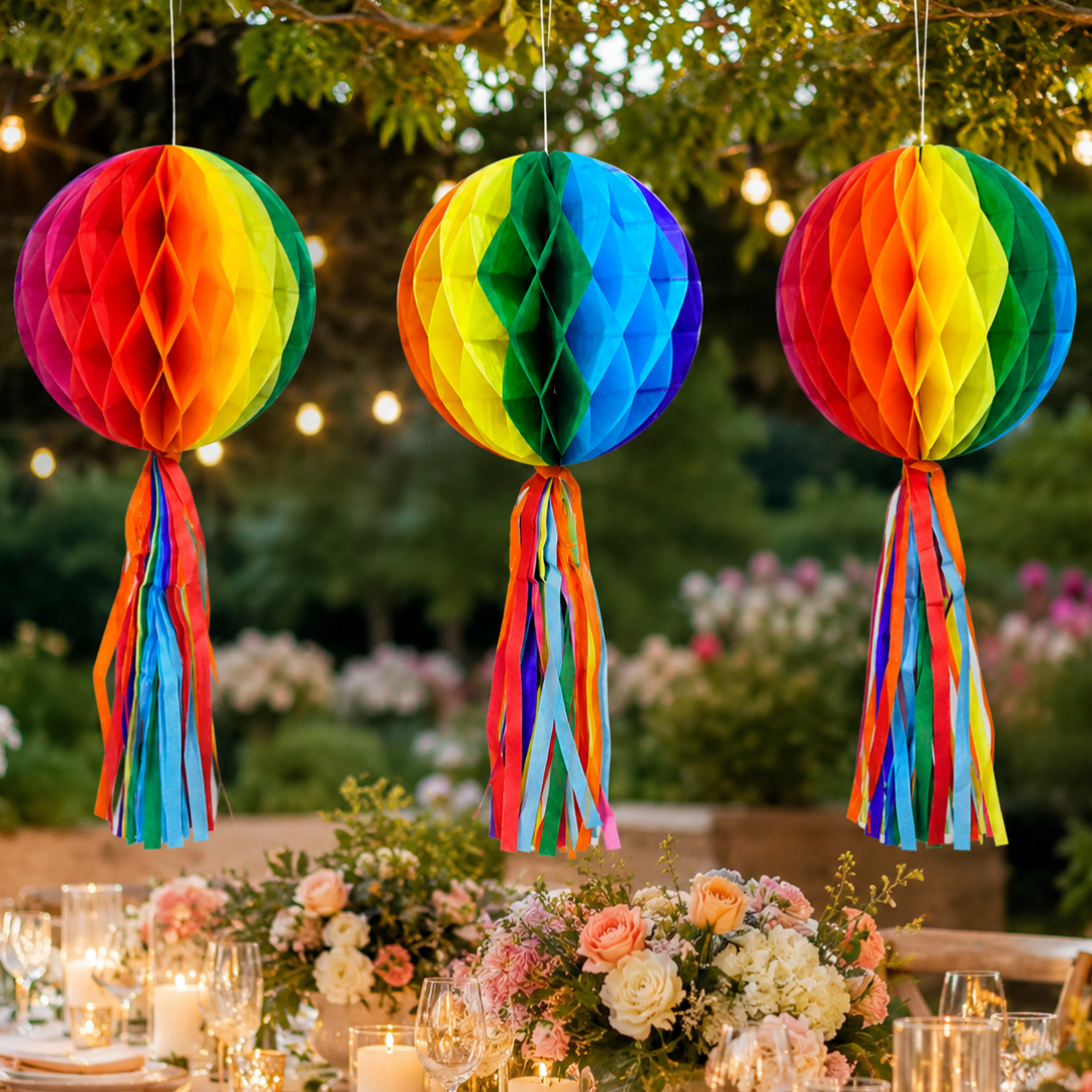 Multicolor Honeycomb Lantern Decoration with Tassel - 3PC