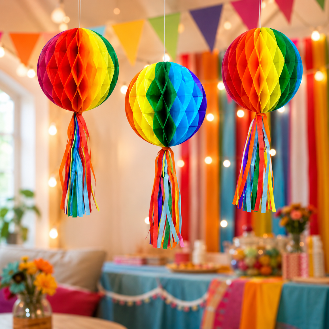 Multicolor Honeycomb Lantern Decoration with Tassel - 3PC