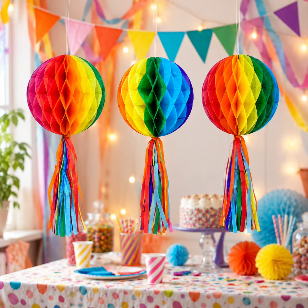 Multicolor Honeycomb Lantern Decoration with Tassel - 3PC