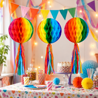 Multicolor Honeycomb Lantern Decoration with Tassel - 3PC