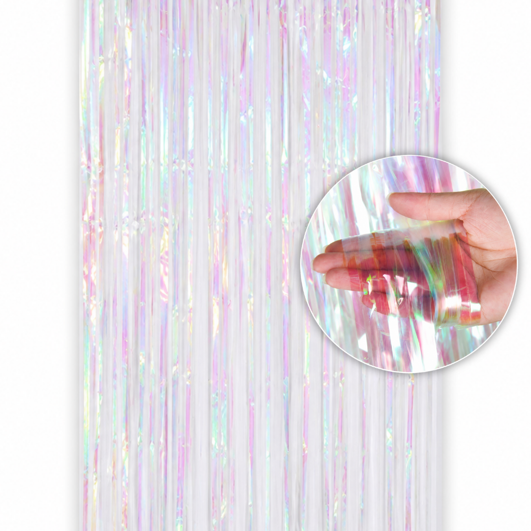 White Iridescent Streamers Backdrop | Metallic White Foil Curtain 7FT x 3FT - 1PC