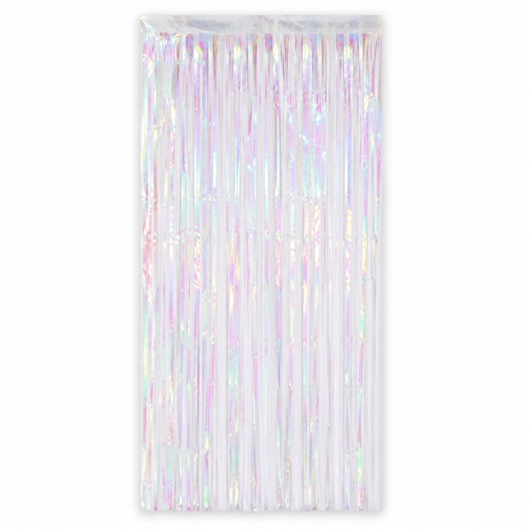 White Iridescent Streamers Backdrop | Metallic White Foil Curtain 7FT x 3FT - 1PC