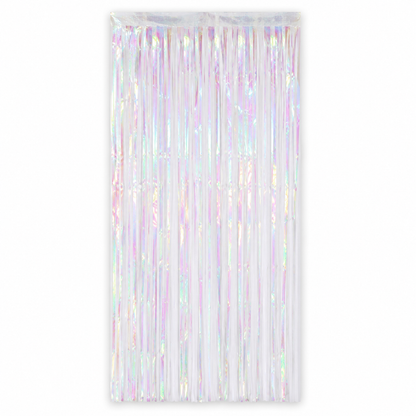 White Iridescent Streamers Backdrop | Metallic White Foil Curtain 7FT x 3FT - 1PC