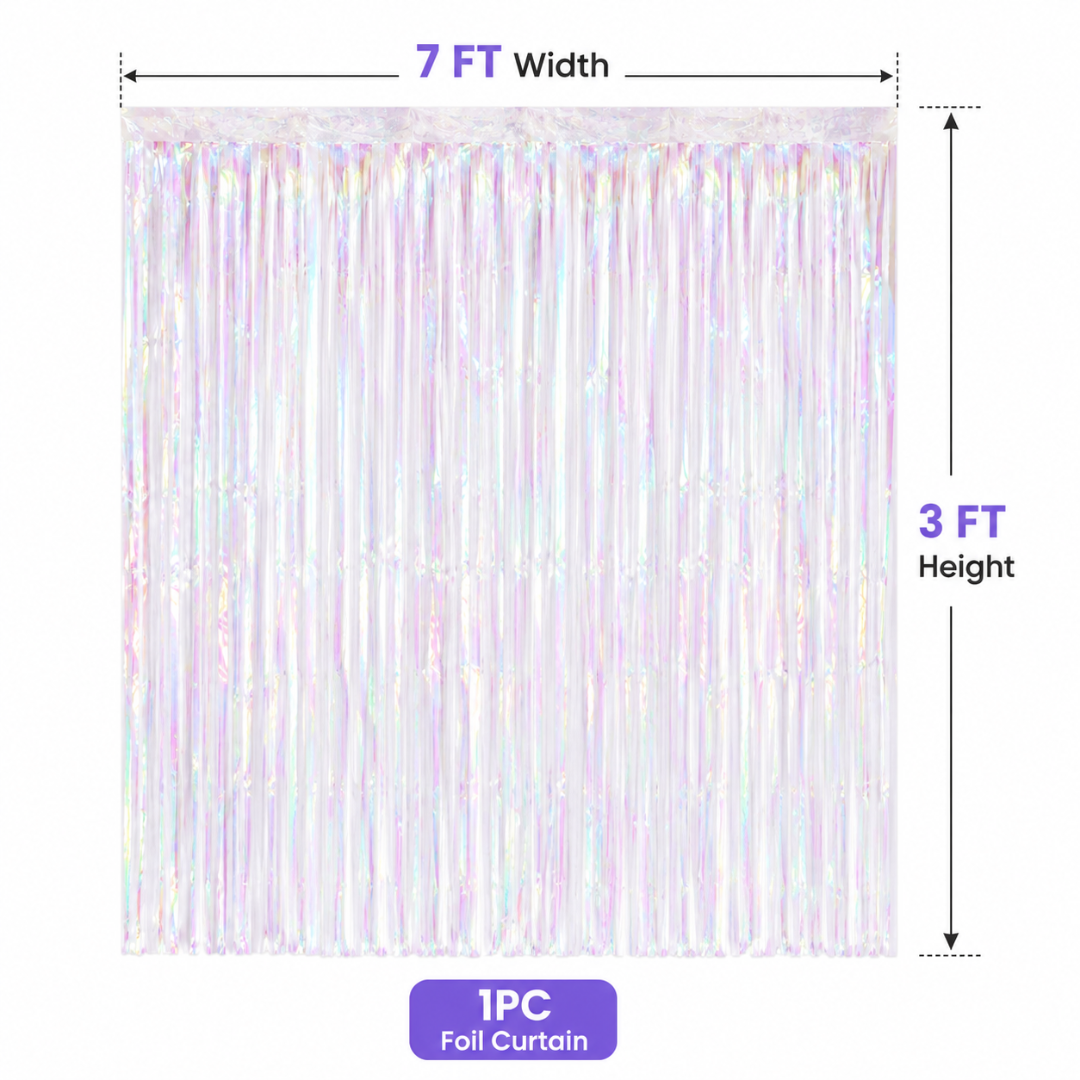 White Iridescent Streamers Backdrop | Metallic White Foil Curtain 7FT x 3FT - 1PC