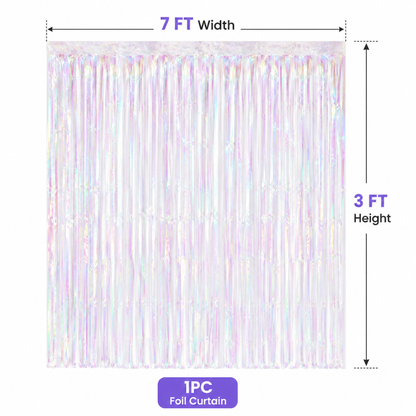 White Iridescent Streamers Backdrop | Metallic White Foil Curtain 7FT x 3FT - 1PC