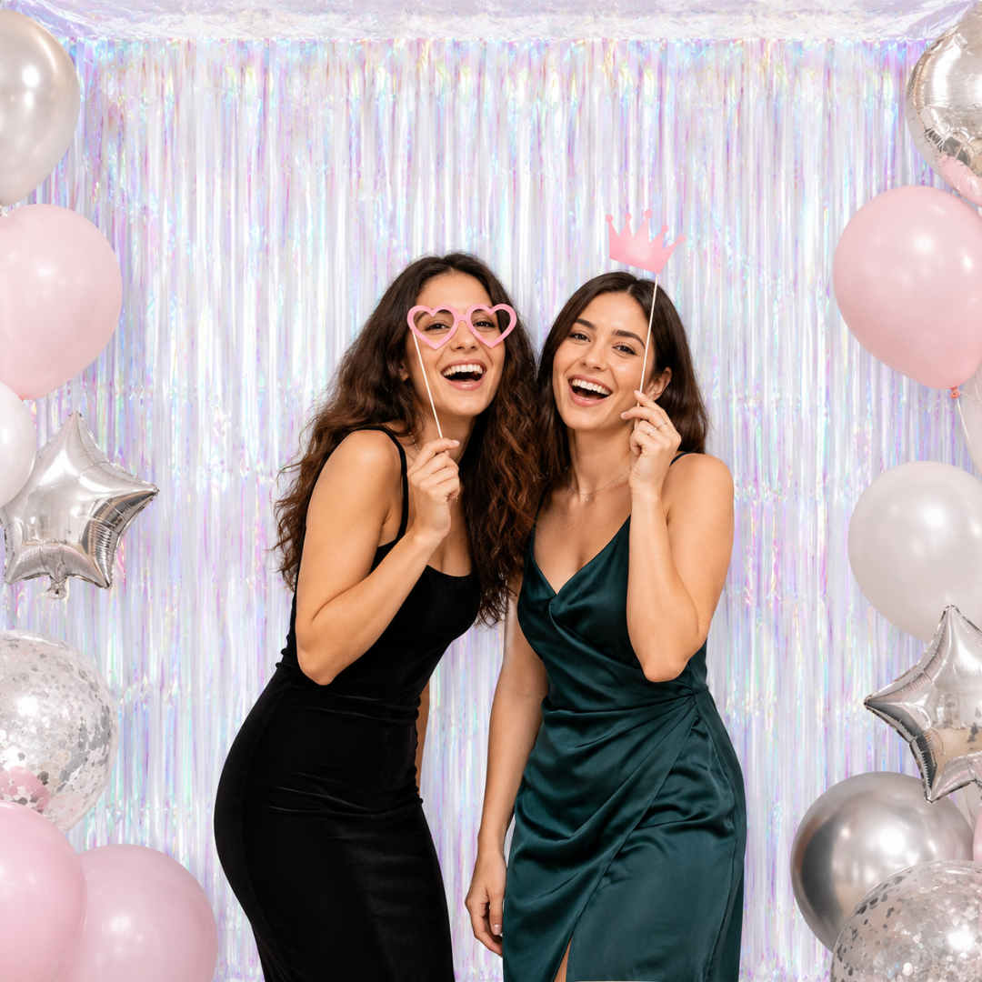 White Iridescent Streamers Backdrop | Metallic White Foil Curtain 7FT x 3FT - 1PC