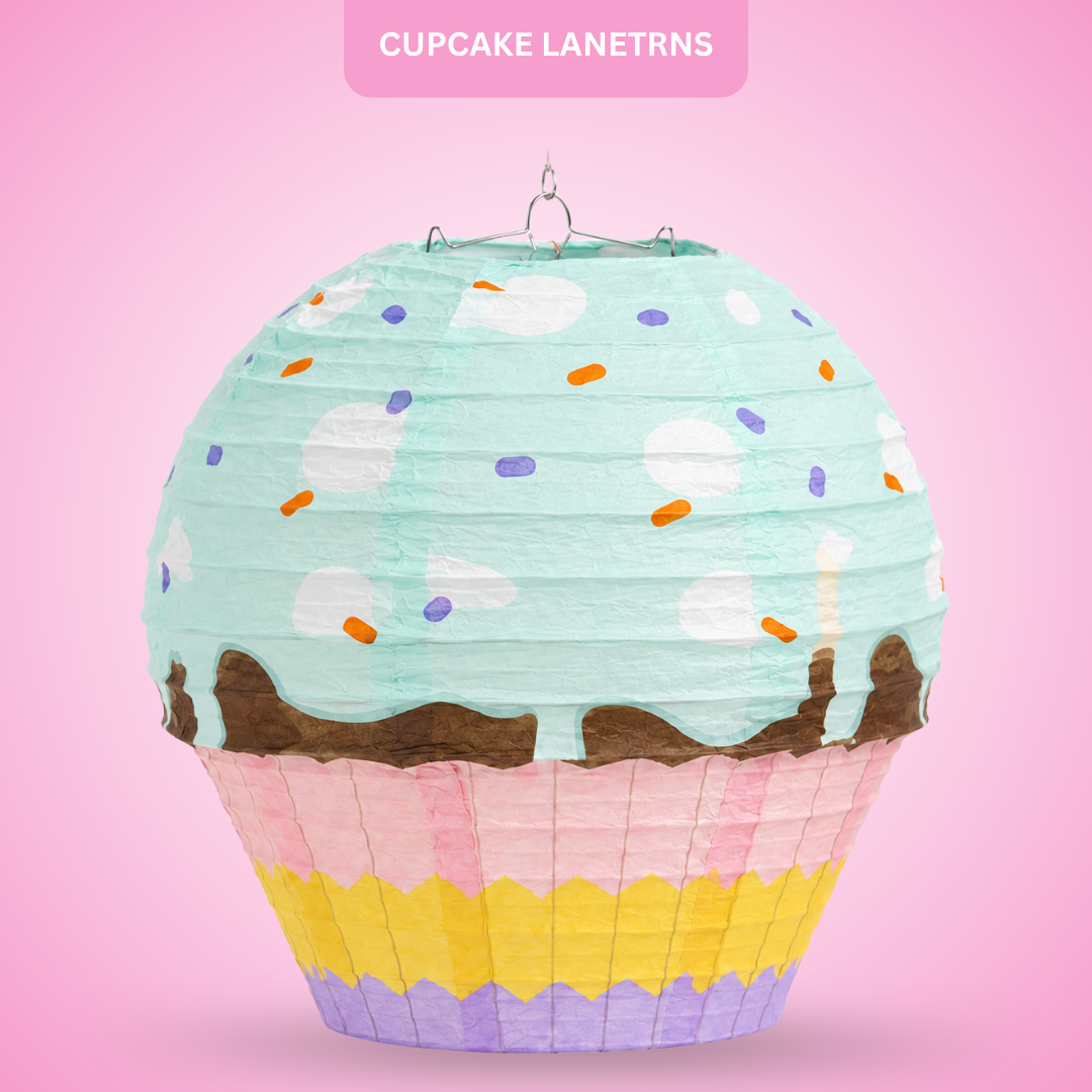 Cupcake Shaped Paper Lantern | Colourful Sprinkle Dessert Theme Hanging Decoration - 1PC