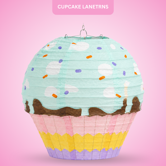 Cupcake Shaped Paper Lantern | Colourful Sprinkle Dessert Theme Hanging Decoration - 1PC