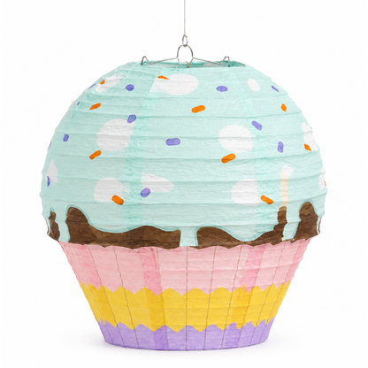 Cupcake Shaped Paper Lantern | Colourful Sprinkle Dessert Theme Hanging Decoration - 1PC