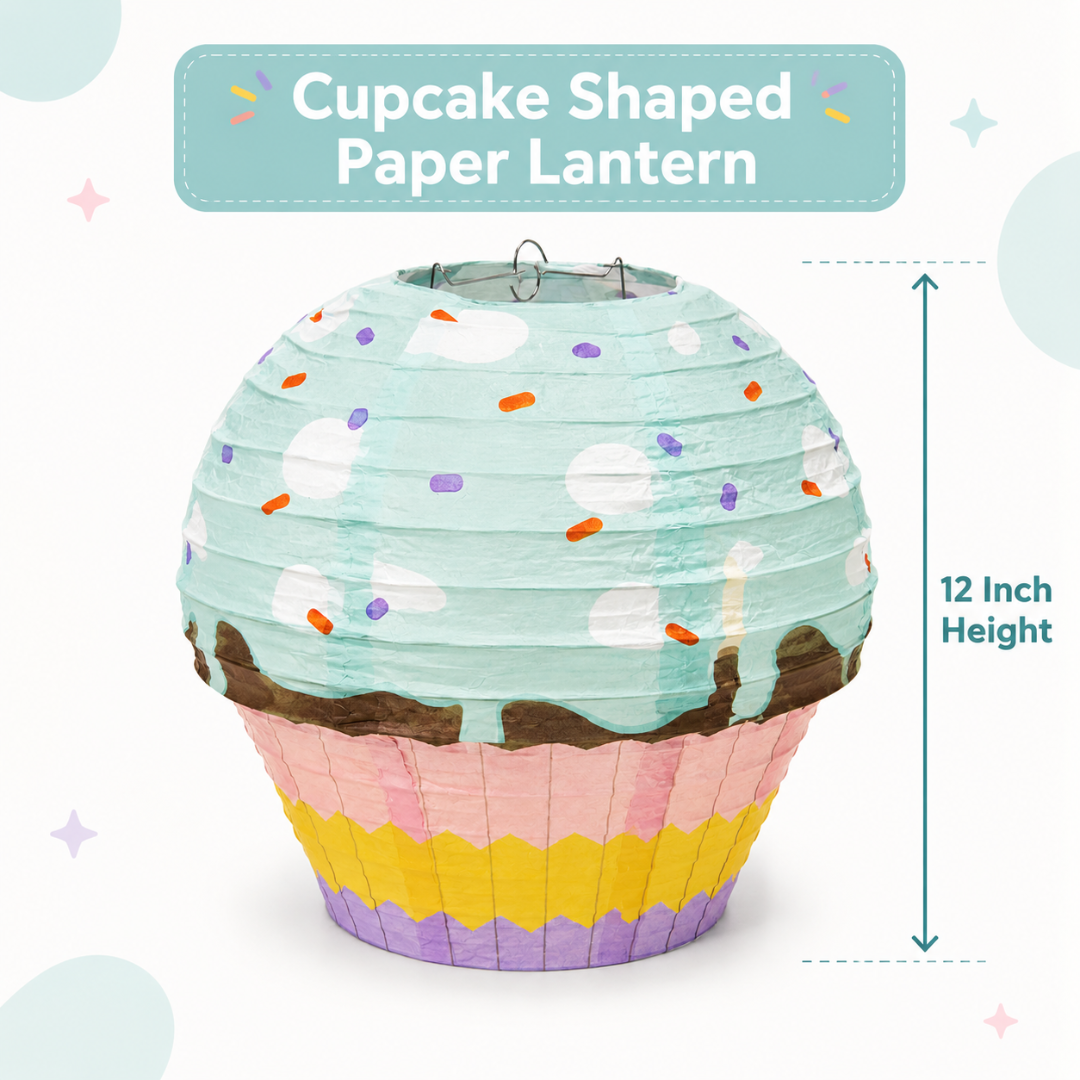 Cupcake Shaped Paper Lantern | Colourful Sprinkle Dessert Theme Hanging Decoration - 1PC