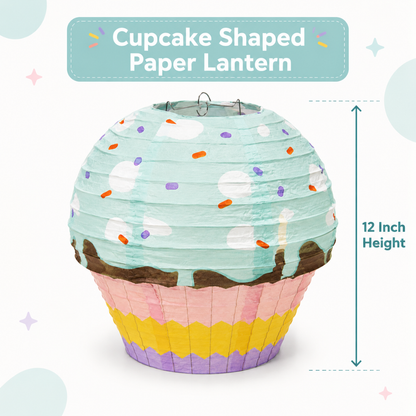 Cupcake Shaped Paper Lantern | Colourful Sprinkle Dessert Theme Hanging Decoration - 1PC