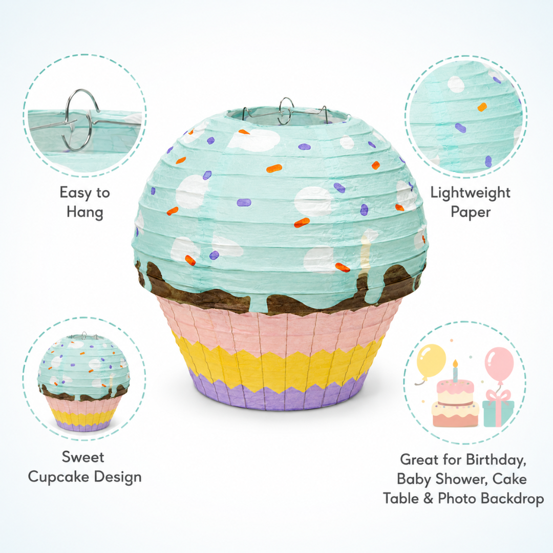 Cupcake Shaped Paper Lantern | Colourful Sprinkle Dessert Theme Hanging Decoration - 1PC