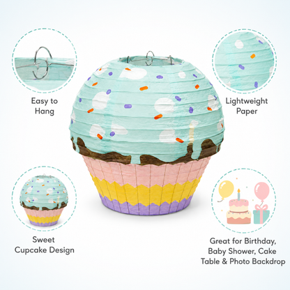 Cupcake Shaped Paper Lantern | Colourful Sprinkle Dessert Theme Hanging Decoration - 1PC