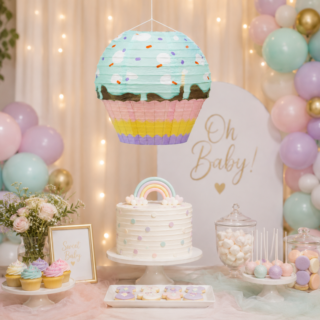 Cupcake Shaped Paper Lantern | Colourful Sprinkle Dessert Theme Hanging Decoration - 1PC