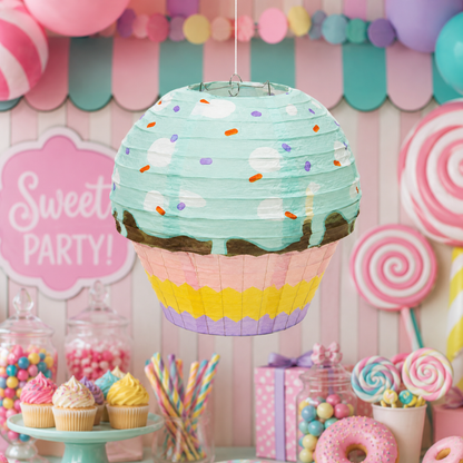 Cupcake Shaped Paper Lantern | Colourful Sprinkle Dessert Theme Hanging Decoration - 1PC