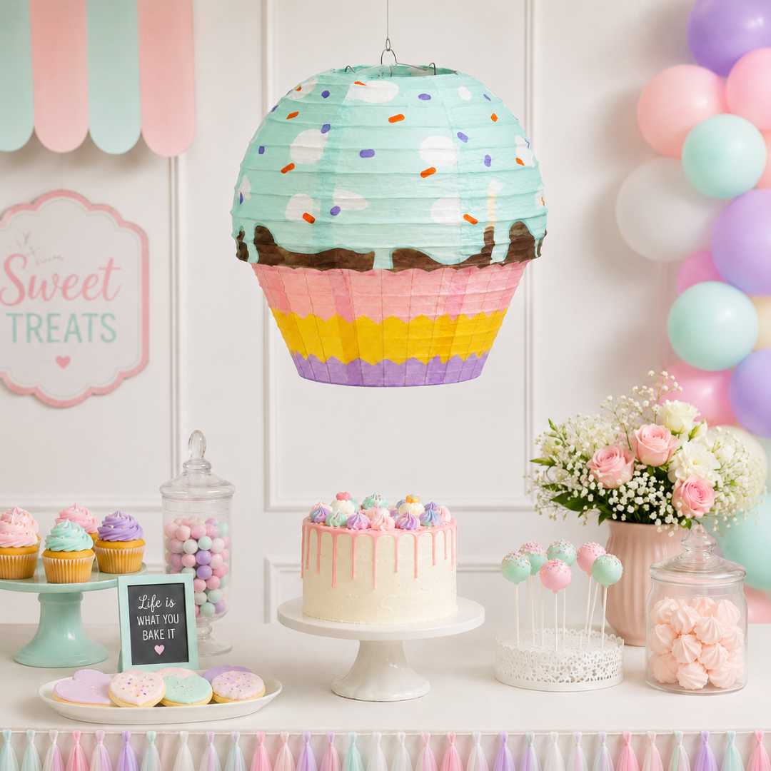 Cupcake Shaped Paper Lantern | Colourful Sprinkle Dessert Theme Hanging Decoration - 1PC
