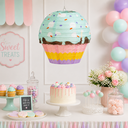 Cupcake Shaped Paper Lantern | Colourful Sprinkle Dessert Theme Hanging Decoration - 1PC
