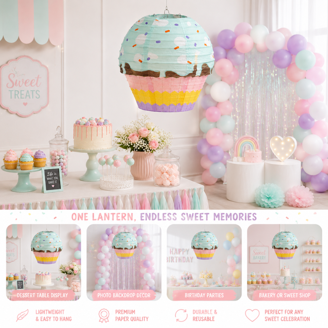 Cupcake Shaped Paper Lantern | Colourful Sprinkle Dessert Theme Hanging Decoration - 1PC