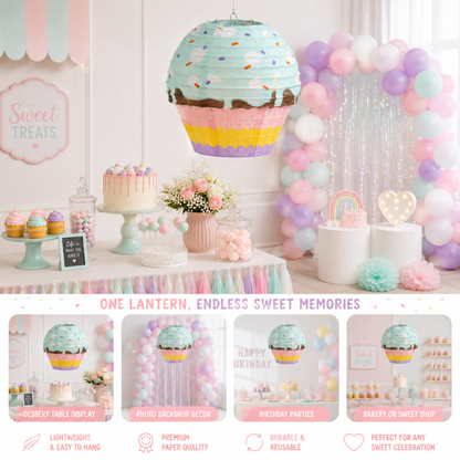 Cupcake Shaped Paper Lantern | Colourful Sprinkle Dessert Theme Hanging Decoration - 1PC