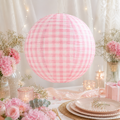 Pink Chequered Gingham Pattern Lanterns - 12 inches