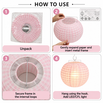 Pink Chequered Gingham Pattern Lanterns - 12 inches