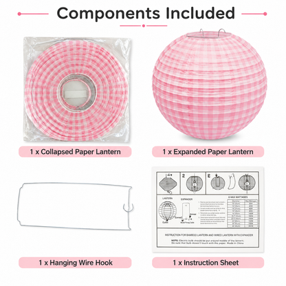 Pink Chequered Gingham Pattern Lanterns - 12 inches