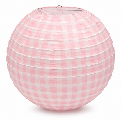 Pink Chequered Gingham Pattern Lanterns - 12 inches