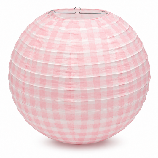 Pink Chequered Gingham Pattern Lanterns - 12 inches