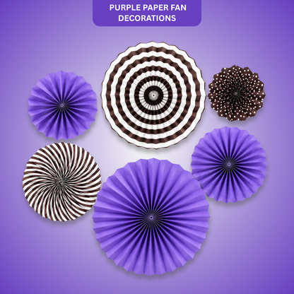 Purple Paper Fan Decorations - 6PC