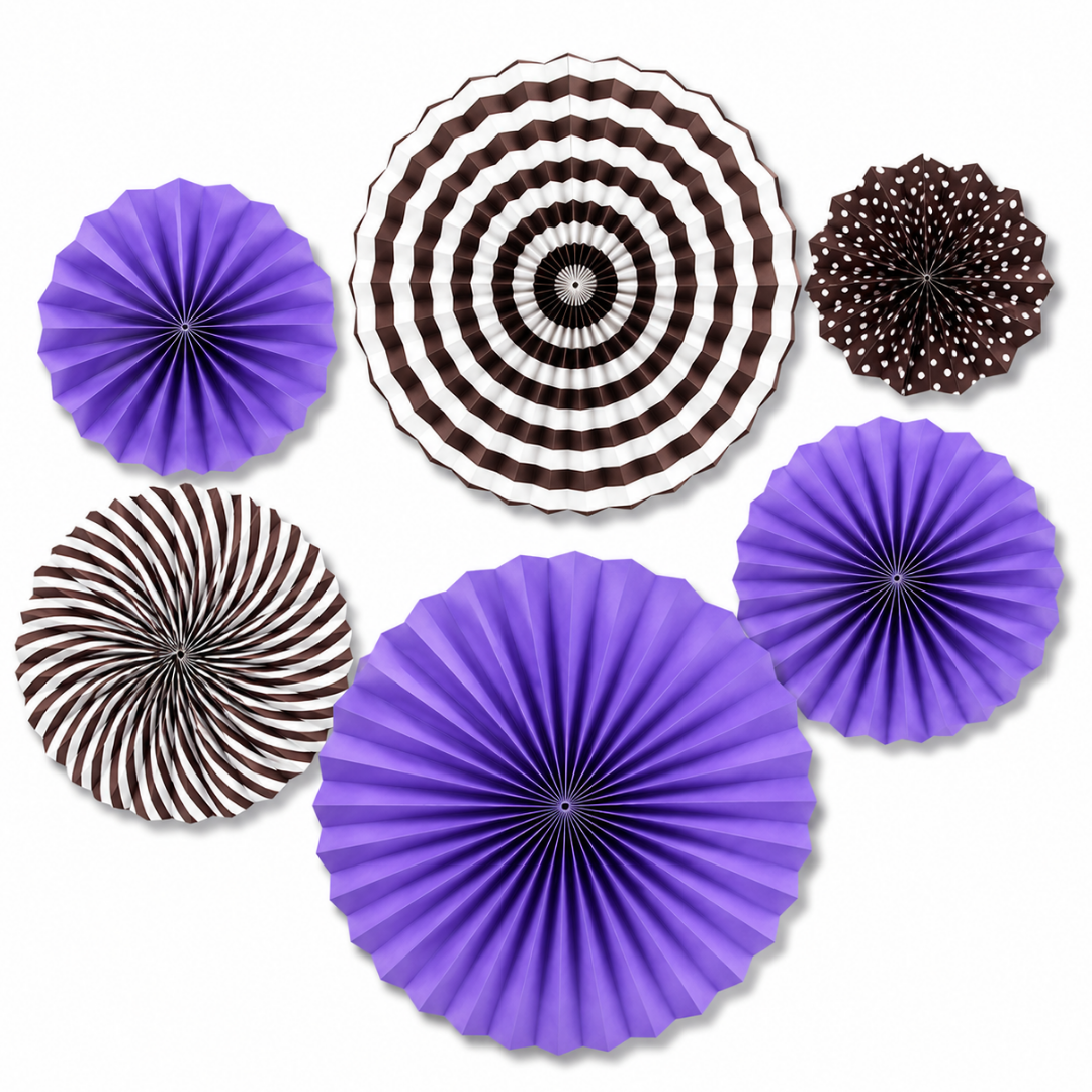 Purple Paper Fan Decorations - 6PC