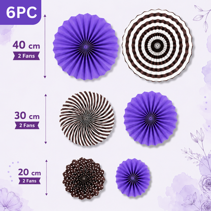 Purple Paper Fan Decorations - 6PC