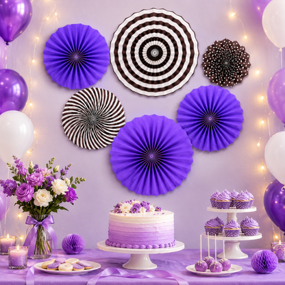 Purple Paper Fan Decorations - 6PC