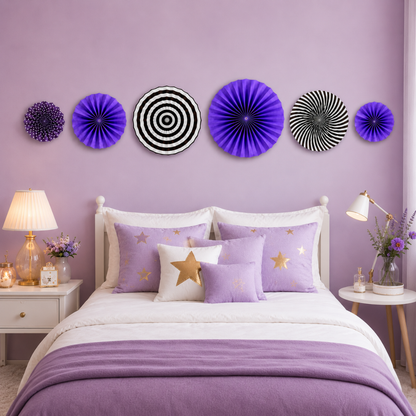 Purple Paper Fan Decorations - 6PC