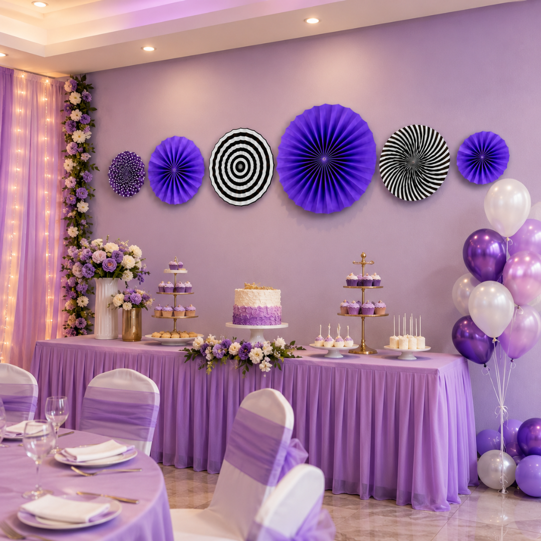 Purple Paper Fan Decorations - 6PC
