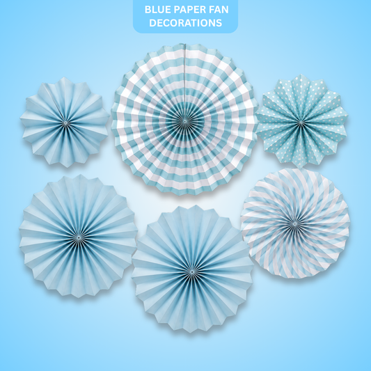 Blue Paper Fan Decorations - 6PC