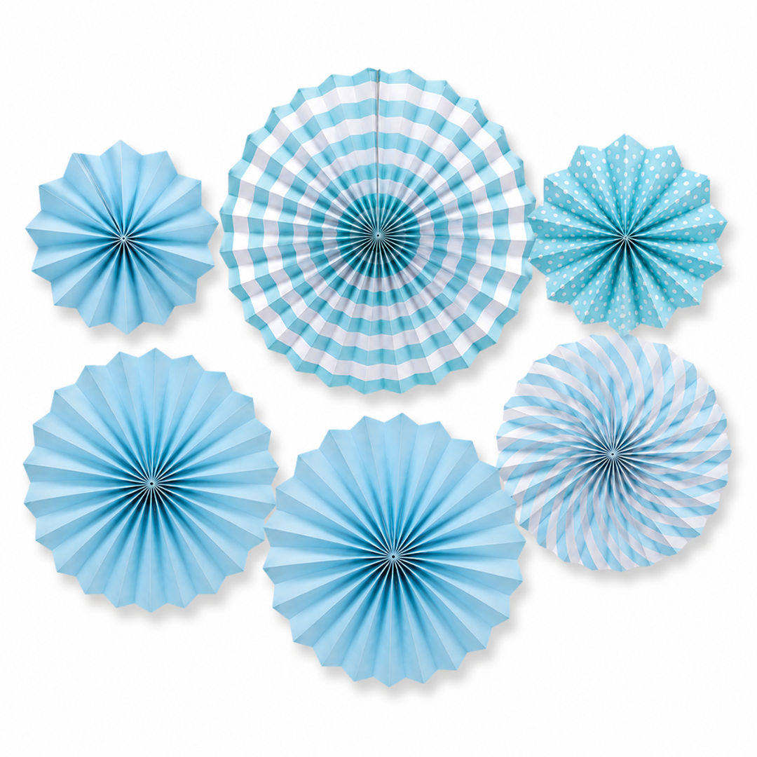 Blue Paper Fan Decorations - 6PC