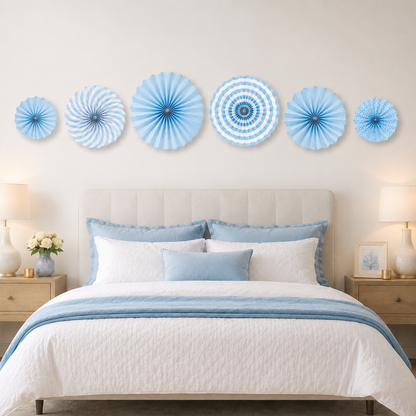 Blue Paper Fan Decorations - 6PC