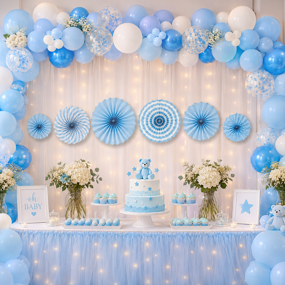 Blue Paper Fan Decorations - 6PC