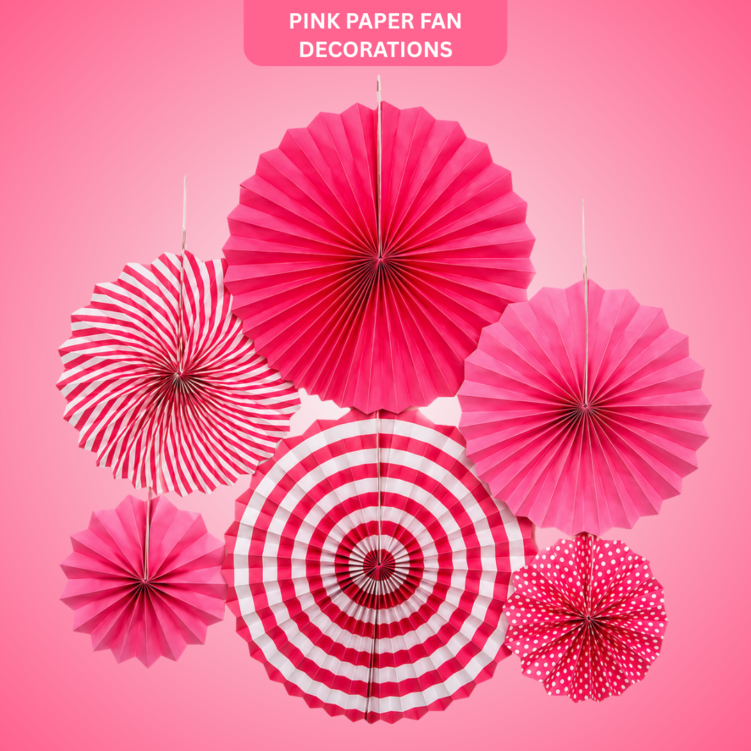 Pink Paper Fan Decorations - 6PC